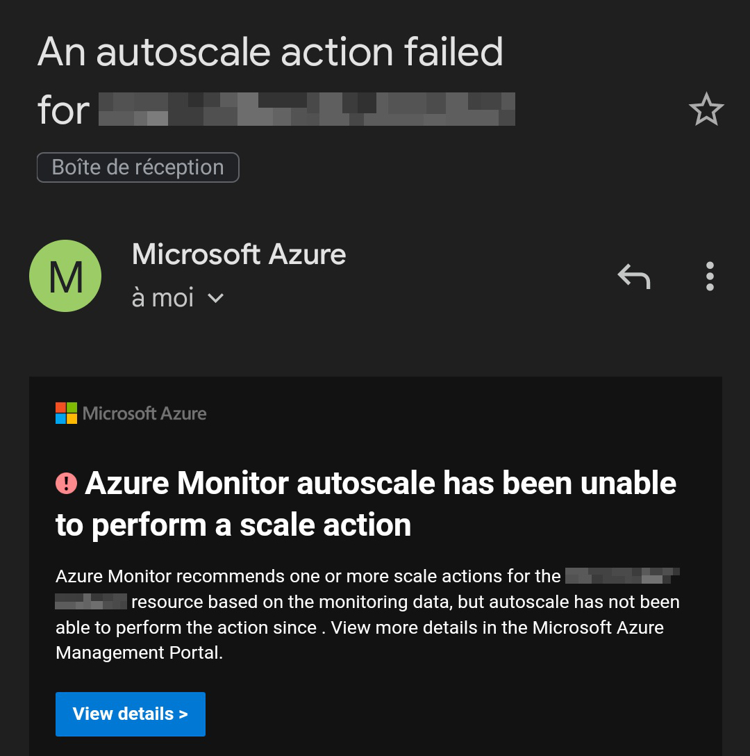 Courriel de notification d'échec de scaling